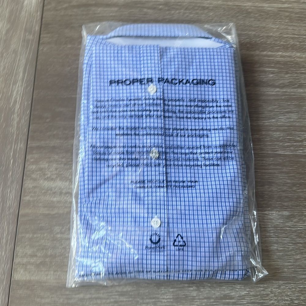 Charles Trywhitt extra Slim Fit Non-Iron Gridded Poplin Shirt cobalt blue NWT - Picture 3 of 3